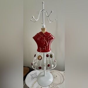 Red Ceramic Dress Form Jewelry Holder